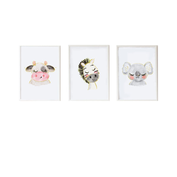 Jeu de 3 tableaux Crochetts Multicouleur Bois MDF 33 x 43 x 2 cm Zèbre Vache Koala (3 Pièces)