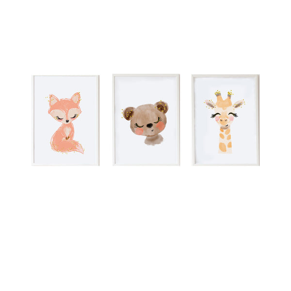 Jeu de 3 tableaux Crochetts Multicouleur Bois MDF 33 x 43 x 2 cm Ours Girafe Renard (3 Pièces)