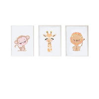 Jeu de 3 tableaux Crochetts Multicouleur Bois MDF 33 x 43 x 2 cm Girafe Lion Singe (3 Pièces)