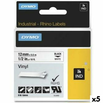 Ruban Laminé pour Etiqueteuses Rhino Dymo ID1-12 12 x 5,5 mm Noir Blanc Autocollants (5 Unités)